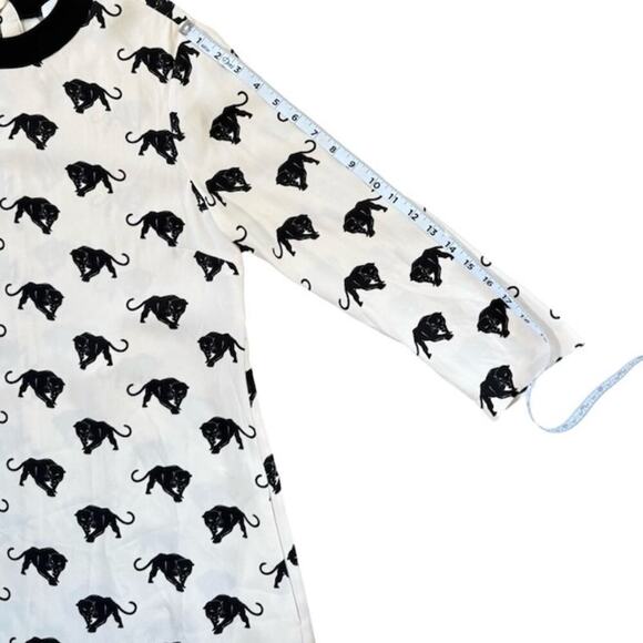 A.L.C. Womens Tiger Print Dress Round Neck Long Sleeve Ruffle Hem White Size S - Picture 7 of 8